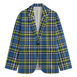 Blue Green And White Plaid Pattern Print Men's Blazer