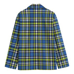 Blue Green And White Plaid Pattern Print Men's Blazer