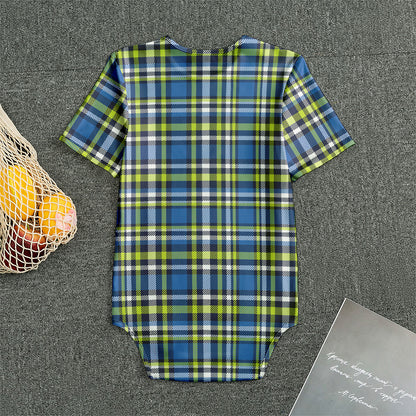 Blue Green And White Plaid Pattern Print Men's Bodysuit