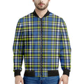 Blue Green And White Plaid Pattern Print Men's Bomber Jacket