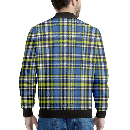 Blue Green And White Plaid Pattern Print Men's Bomber Jacket