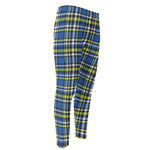 Blue Green And White Plaid Pattern Print Men's Compression Pants