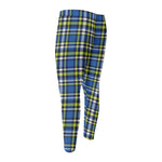 Blue Green And White Plaid Pattern Print Men's Compression Pants