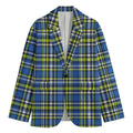 Blue Green And White Plaid Pattern Print Men's Cotton Blazer