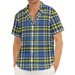 Blue Green And White Plaid Pattern Print Men's Deep V-Neck Shirt