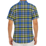 Blue Green And White Plaid Pattern Print Men's Deep V-Neck Shirt