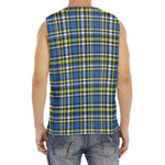 Blue Green And White Plaid Pattern Print Men's Fitness Tank Top
