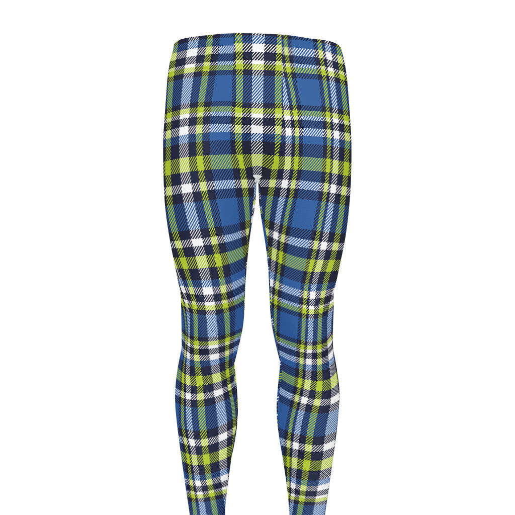 Blue Green And White Plaid Pattern Print Men's leggings