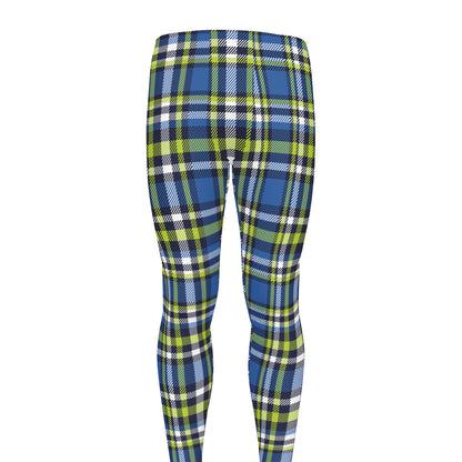 Blue Green And White Plaid Pattern Print Men's leggings
