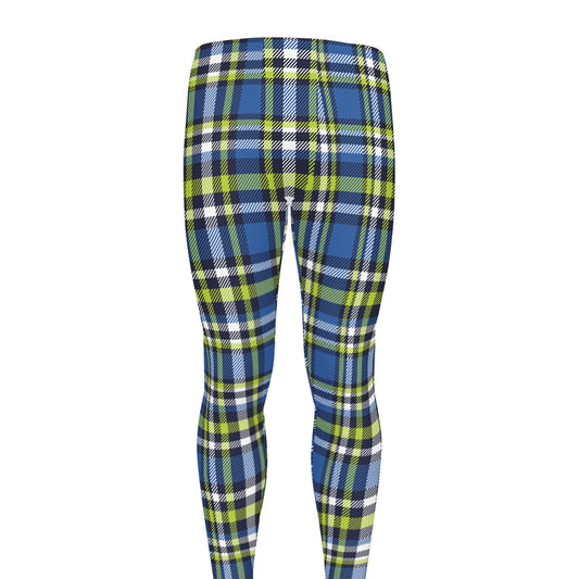 Blue Green And White Plaid Pattern Print Men's leggings