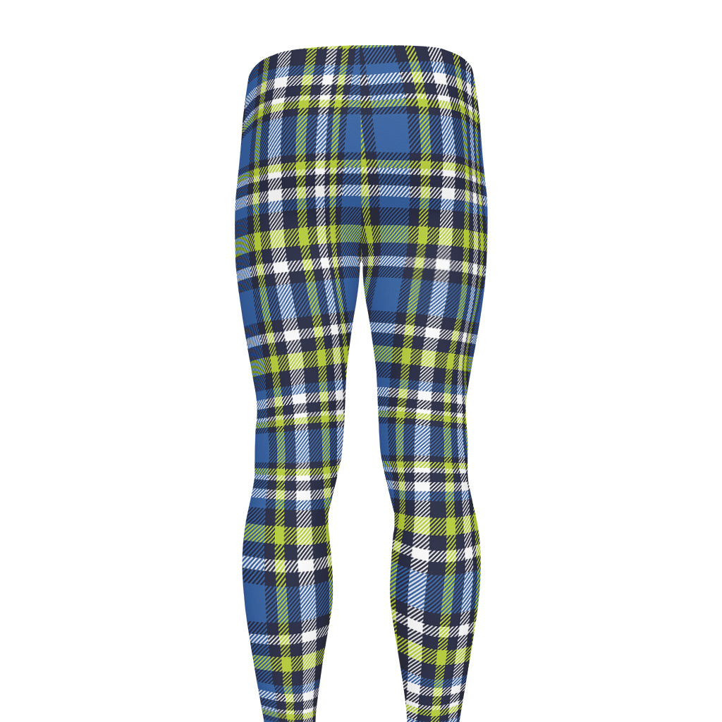 Blue Green And White Plaid Pattern Print Men's leggings