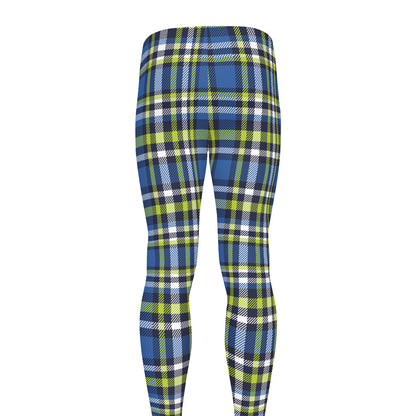 Blue Green And White Plaid Pattern Print Men's leggings