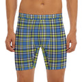 Blue Green And White Plaid Pattern Print Men's Long Boxer Briefs