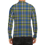 Blue Green And White Plaid Pattern Print Men's Long Sleeve Rash Guard