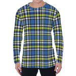 Blue Green And White Plaid Pattern Print Men's Long Sleeve T-Shirt