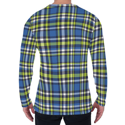 Blue Green And White Plaid Pattern Print Men's Long Sleeve T-Shirt