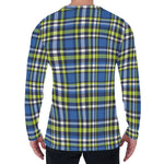 Blue Green And White Plaid Pattern Print Men's Long Sleeve T-Shirt