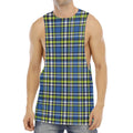 Blue Green And White Plaid Pattern Print Men's Muscle Tank Top