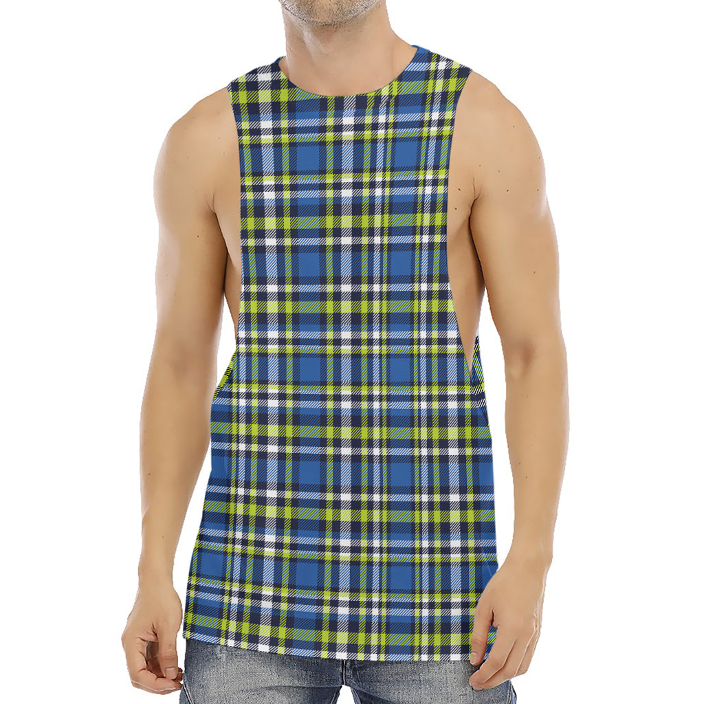 Blue Green And White Plaid Pattern Print Men's Muscle Tank Top