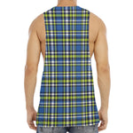 Blue Green And White Plaid Pattern Print Men's Muscle Tank Top