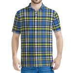 Blue Green And White Plaid Pattern Print Men's Polo Shirt
