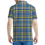 Blue Green And White Plaid Pattern Print Men's Polo Shirt