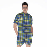 Blue Green And White Plaid Pattern Print Men's Rompers
