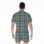 Blue Green And White Plaid Pattern Print Men's Rompers