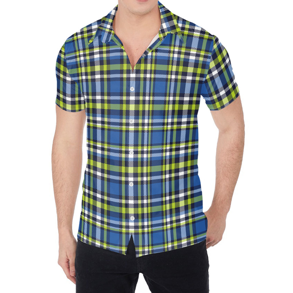 Blue Green And White Plaid Pattern Print Men's Shirt