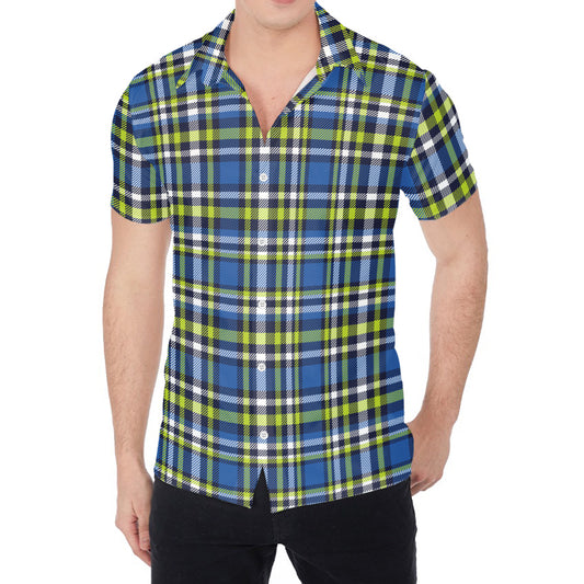 Blue Green And White Plaid Pattern Print Men's Shirt