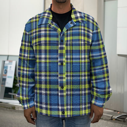 Blue Green And White Plaid Pattern Print Men's Shirt Jacket