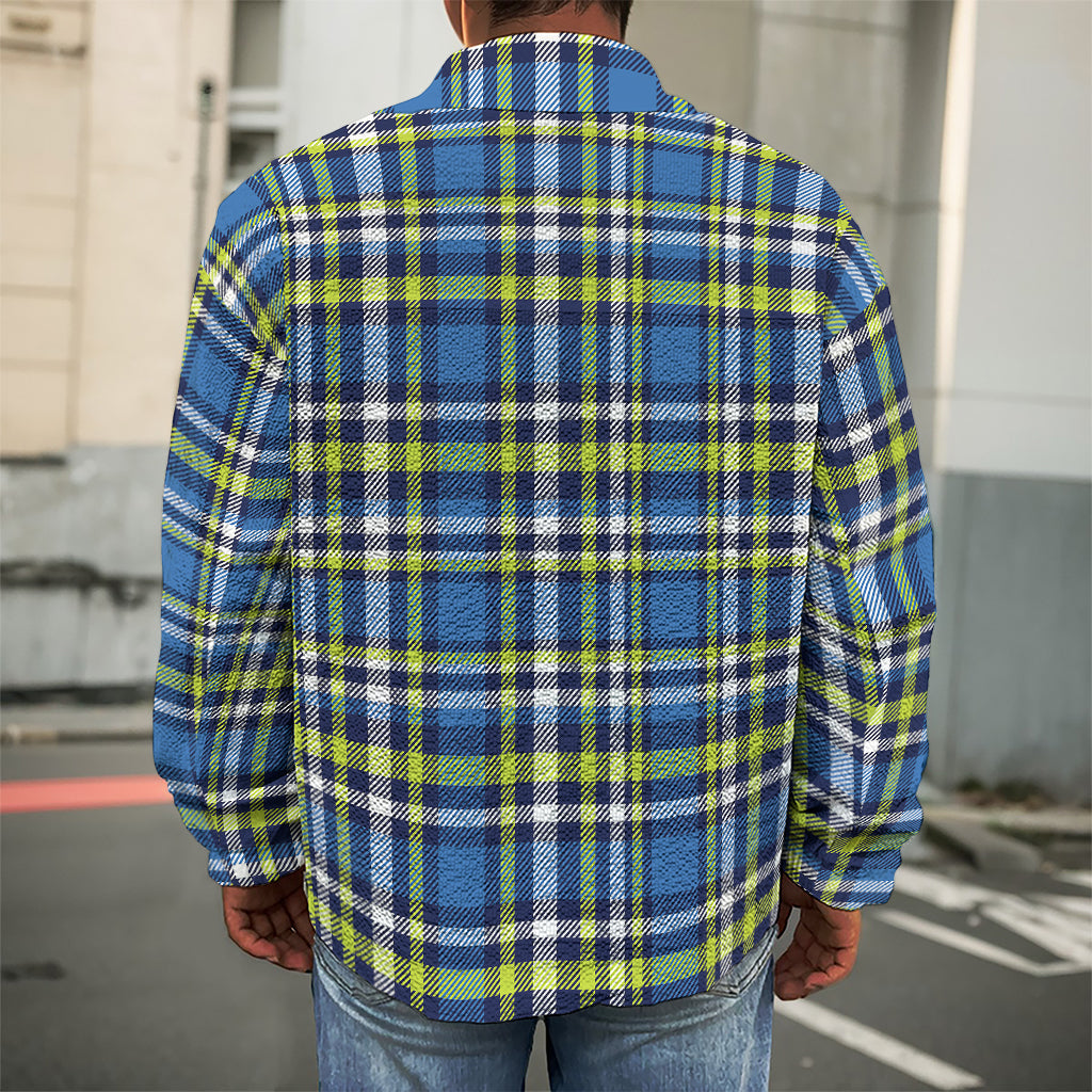 Blue Green And White Plaid Pattern Print Men's Shirt Jacket