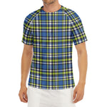 Blue Green And White Plaid Pattern Print Men's Short Sleeve Rash Guard