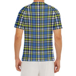 Blue Green And White Plaid Pattern Print Men's Short Sleeve Rash Guard