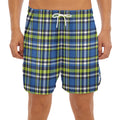 Blue Green And White Plaid Pattern Print Men's Split Running Shorts