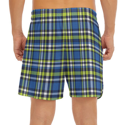 Blue Green And White Plaid Pattern Print Men's Split Running Shorts