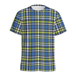 Blue Green And White Plaid Pattern Print Men's Sports T-Shirt