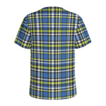Blue Green And White Plaid Pattern Print Men's Sports T-Shirt