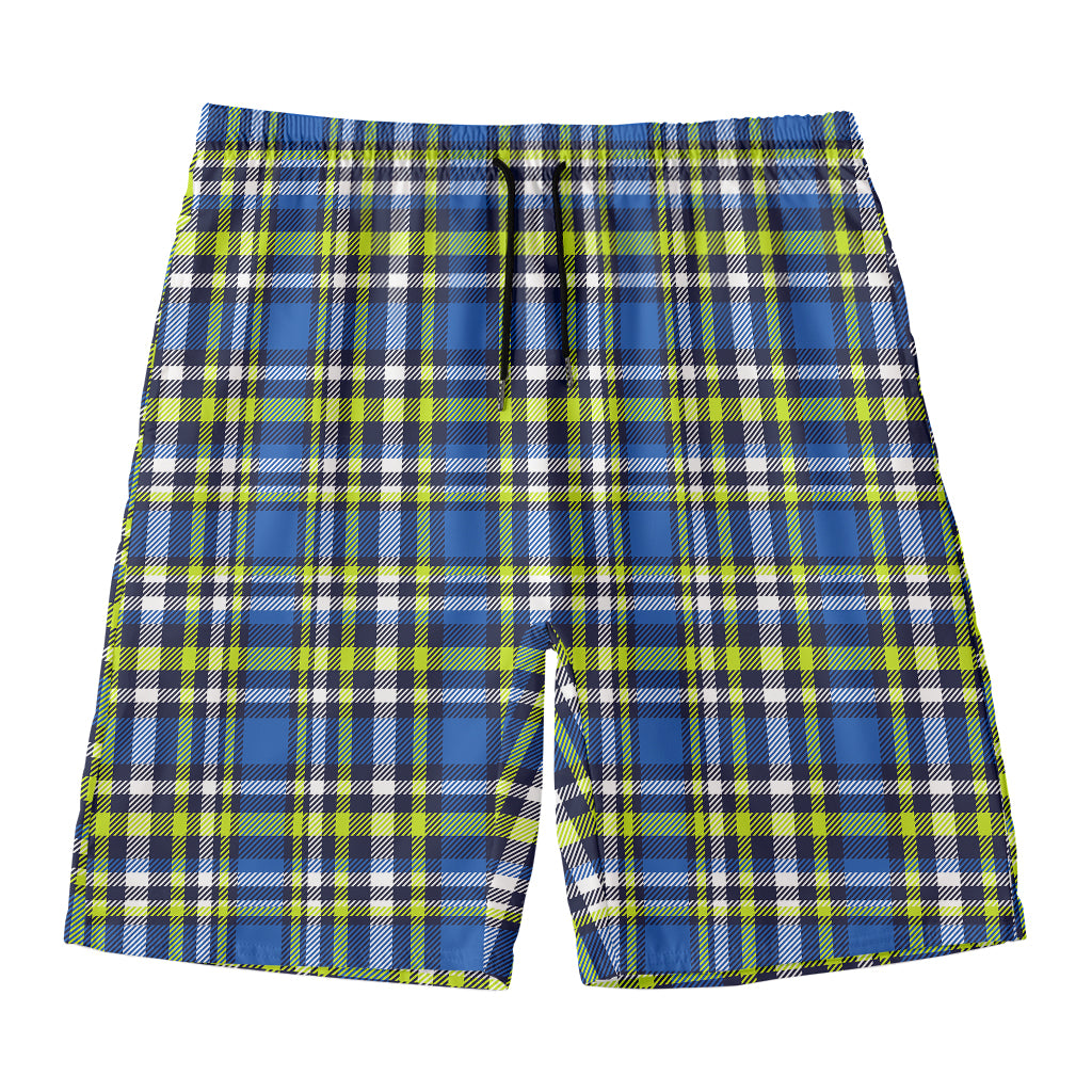 Blue Green And White Plaid Pattern Print Men's Swim Trunks