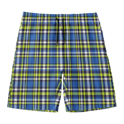 Blue Green And White Plaid Pattern Print Men's Swim Trunks
