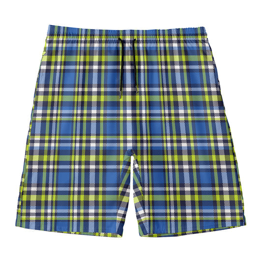 Blue Green And White Plaid Pattern Print Men's Swim Trunks