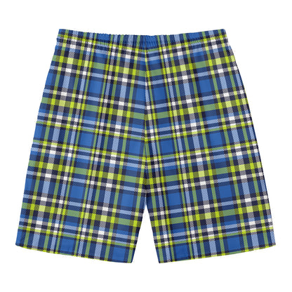 Blue Green And White Plaid Pattern Print Men's Swim Trunks