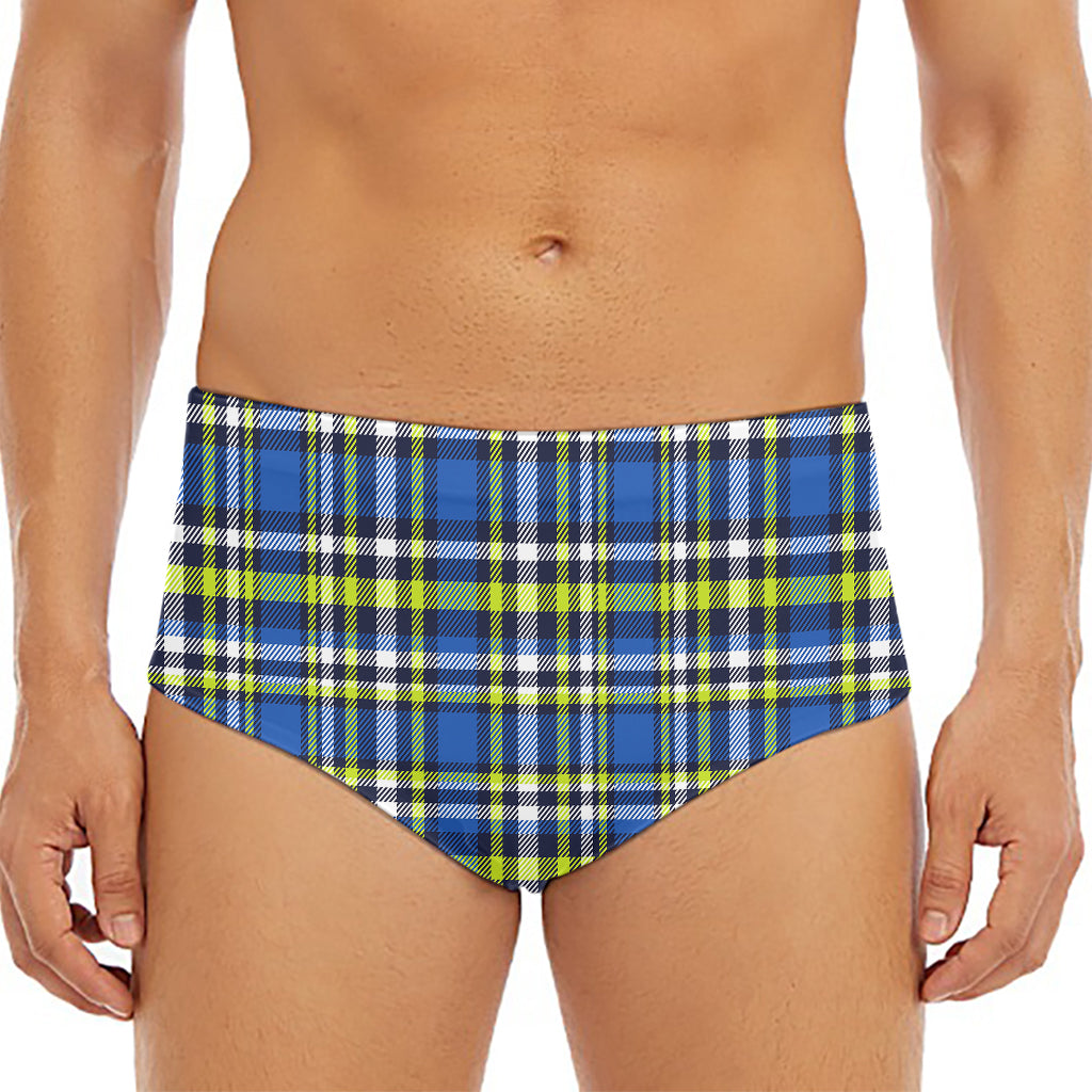 Blue Green And White Plaid Pattern Print Men's Triangle Swim Briefs