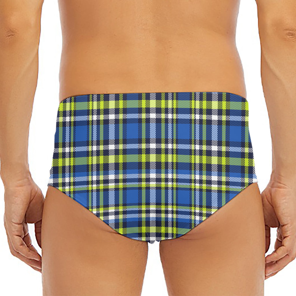 Blue Green And White Plaid Pattern Print Men's Triangle Swim Briefs