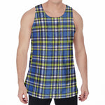 Blue Green And White Plaid Pattern Print Men's Velvet Tank Top