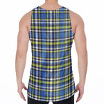 Blue Green And White Plaid Pattern Print Men's Velvet Tank Top