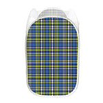Blue Green And White Plaid Pattern Print Mesh Laundry Hamper