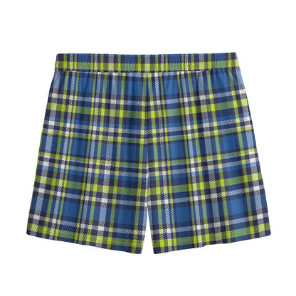 Blue Green And White Plaid Pattern Print Mesh Shorts