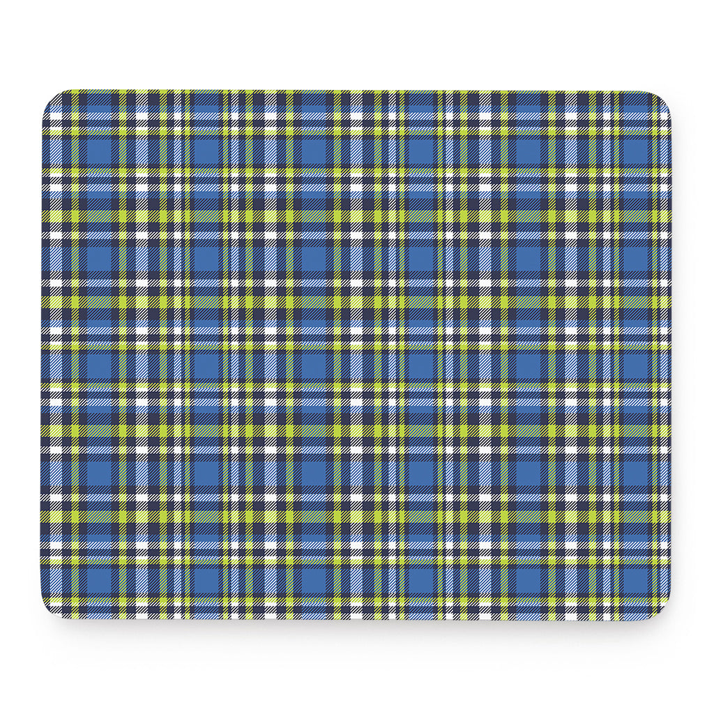 Blue Green And White Plaid Pattern Print Mouse Pad