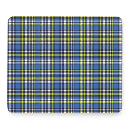 Blue Green And White Plaid Pattern Print Mouse Pad
